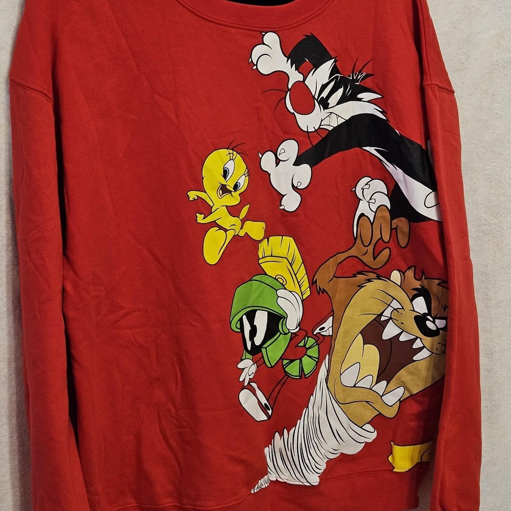 Looney Tunes XL Sweatshirt Tweety Sylvester Marvin Taz Wrap Graphic Red